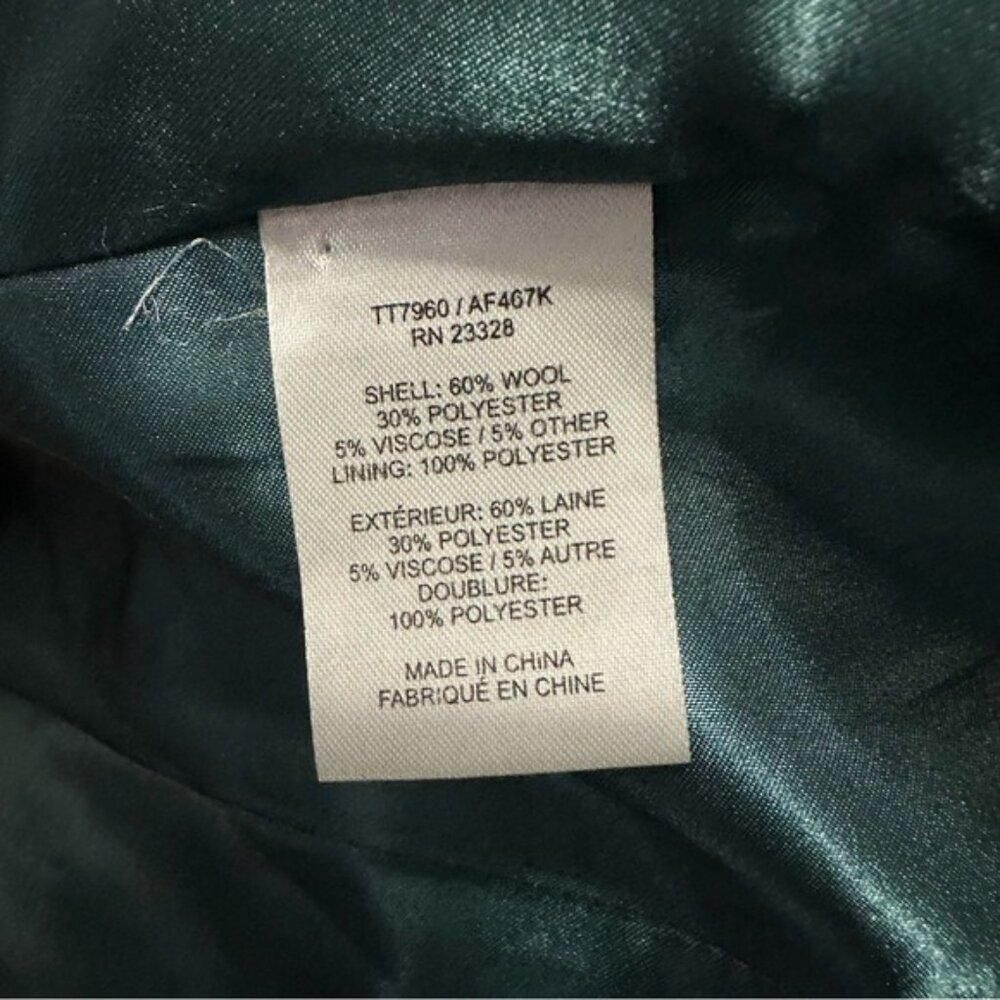 Trina Turk Wool Blend Wrap Coat Green Size 6 Quiet Luxury Forestcore Chic - Picture 9 of 13